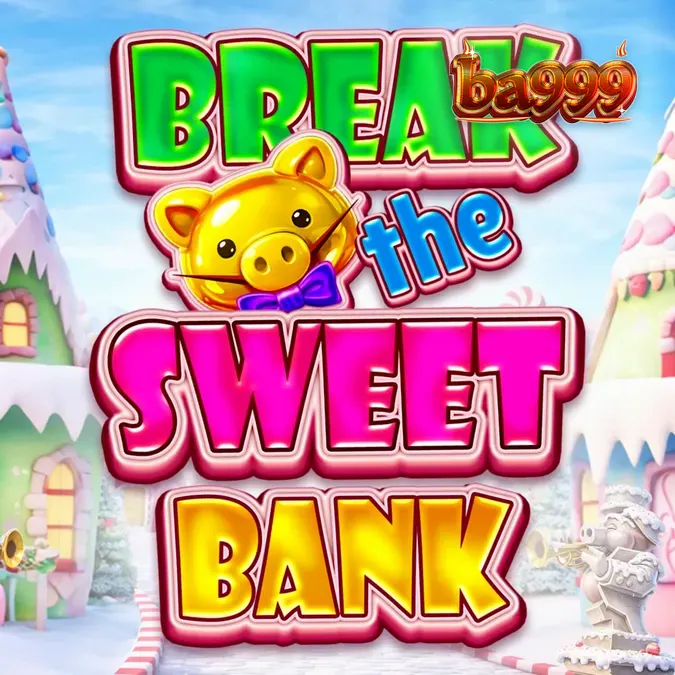 Tampilan visual penuh warna dari slot Break the Sweet Bank dengan simbol permen dan celengan babi.